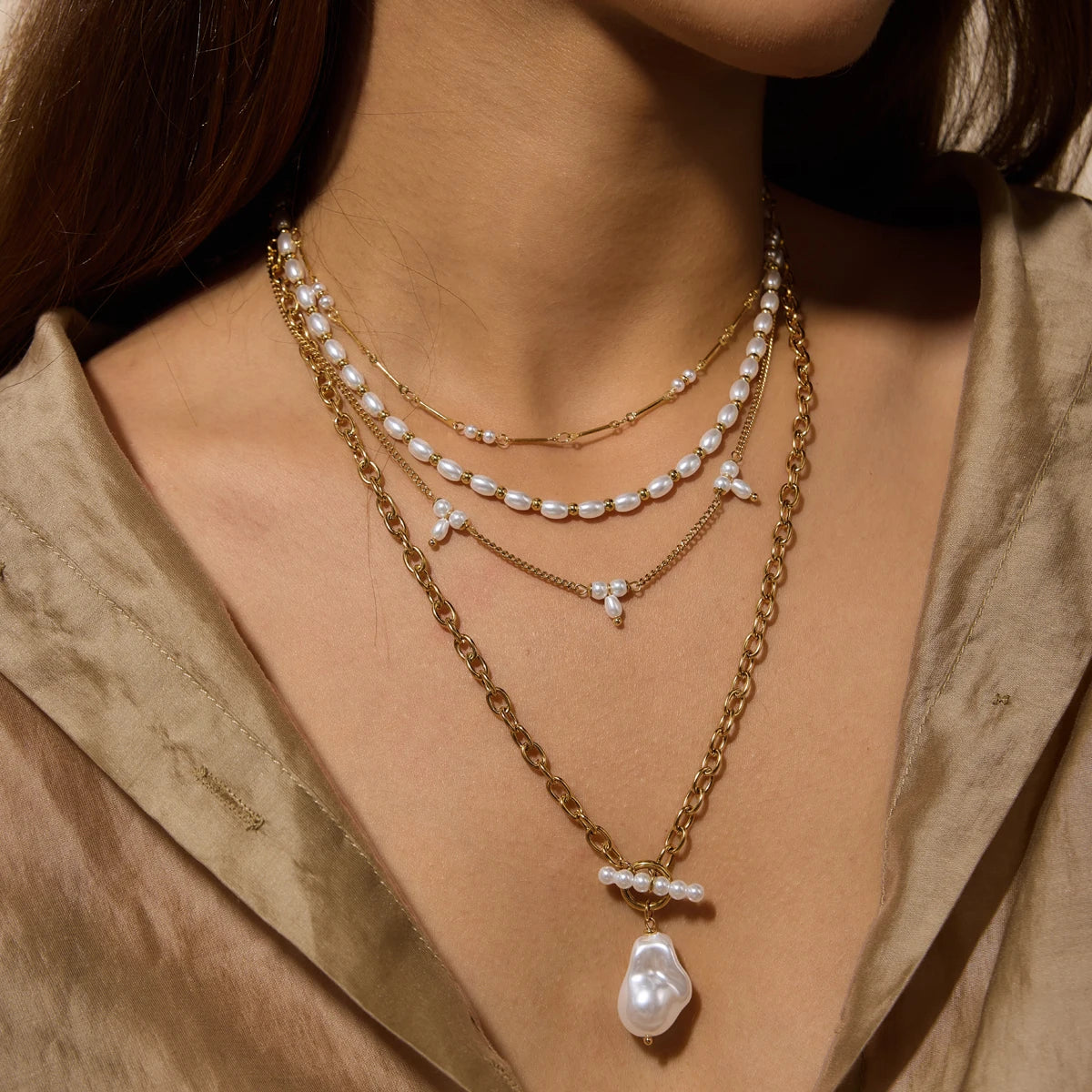 KIKA Elegant Imitation Pearl Necklace Minimalist 18K Gold PVD Plated Stainless Steel 316L