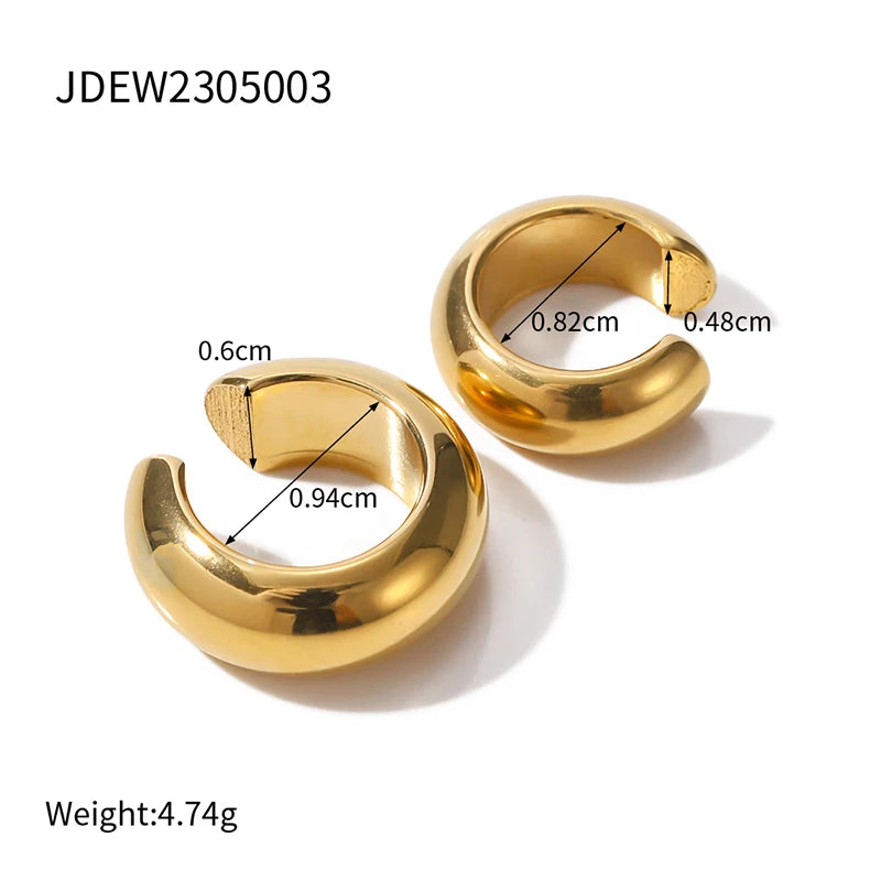 Classic Gold Color Wide-Faced Ear Buckle Earring With White Rhinestone
