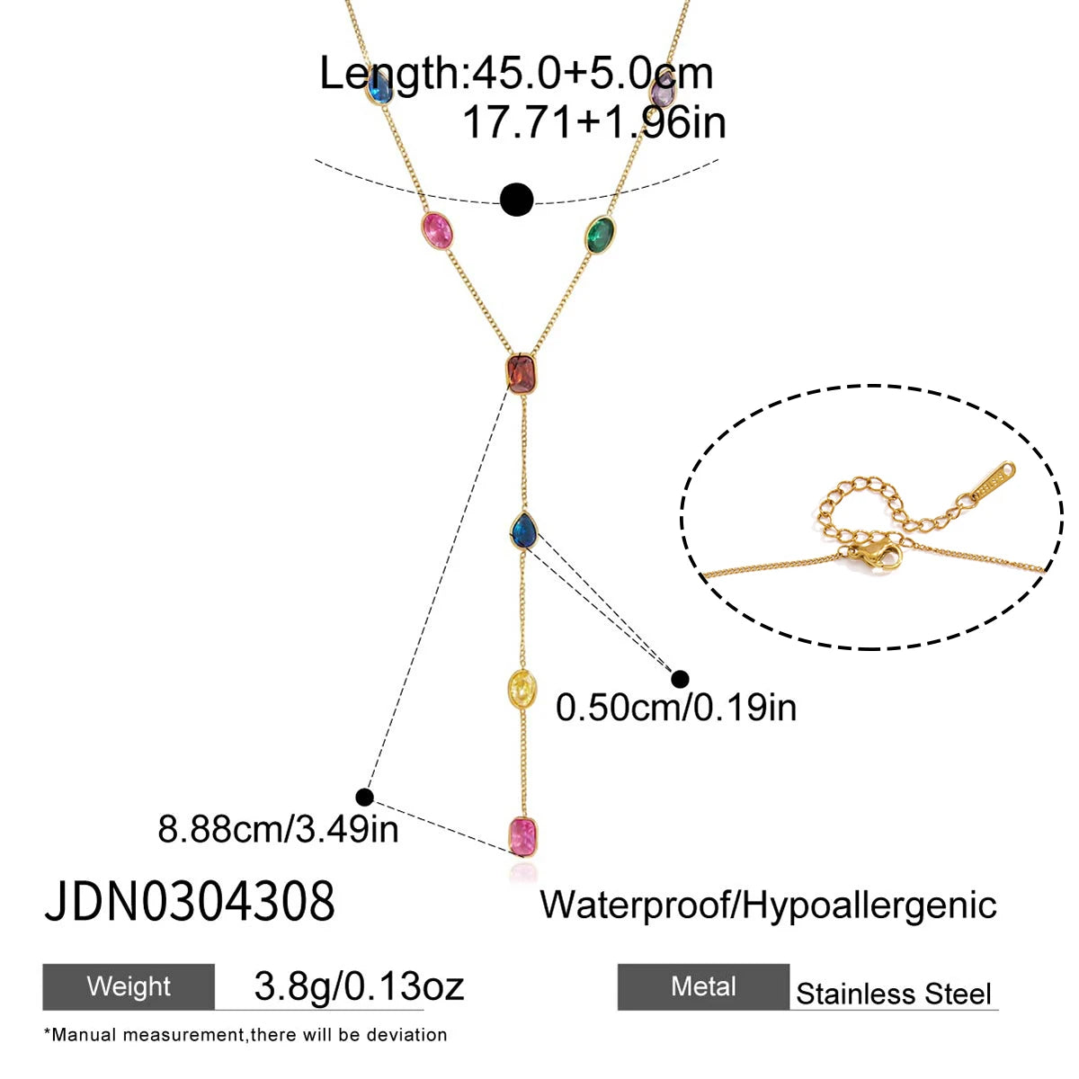 Kika Multicolor Geometric Zircon Y Shape Chain Necklace PVD Plated Stainless Steel