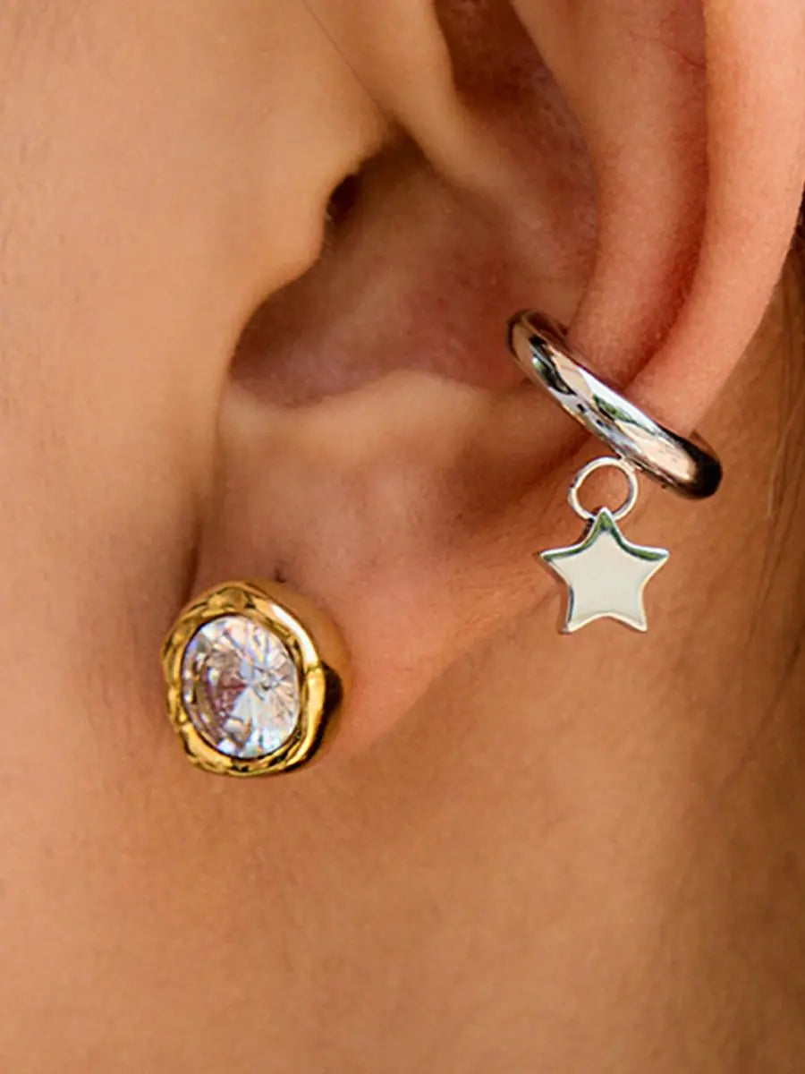 KIKA Simple Classic 18K Gold Color PVD Plated Stainless Steel 316L Round White Zircon Ear Studs