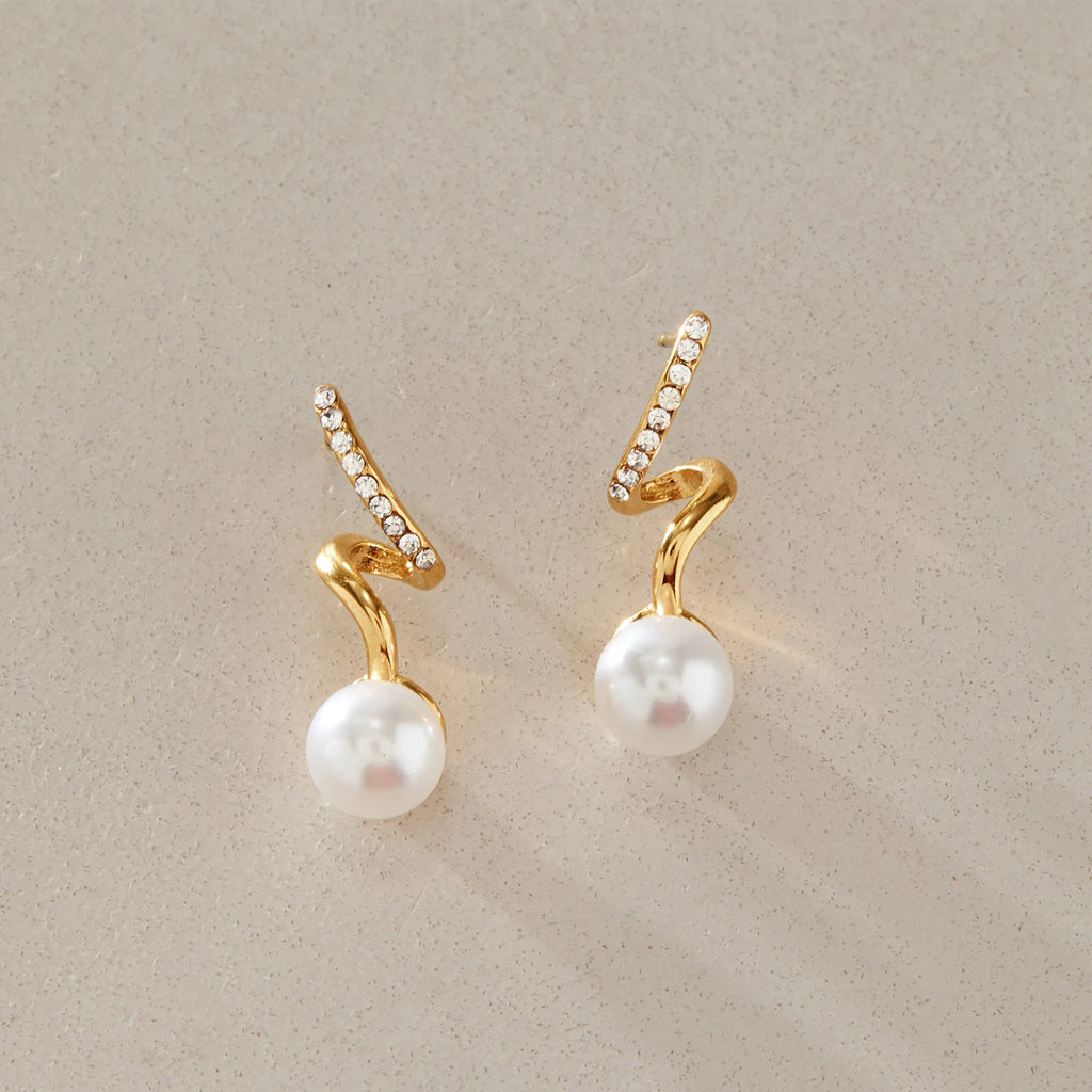 KIKA Elegant Imitation Pearl Spiral Stud Earrings For Women 18K Gold PVD Plated Stainless Steel Earrings Fashion Jewelry Gift