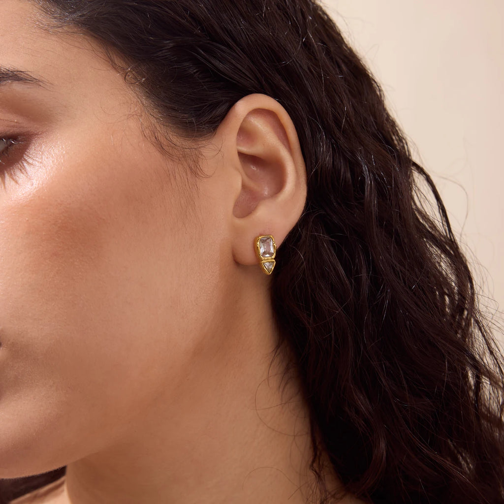 KIKA Delicate Geometric Zircon Stud Earrings 18K Gold PVD Plated Stainless Steel 316L