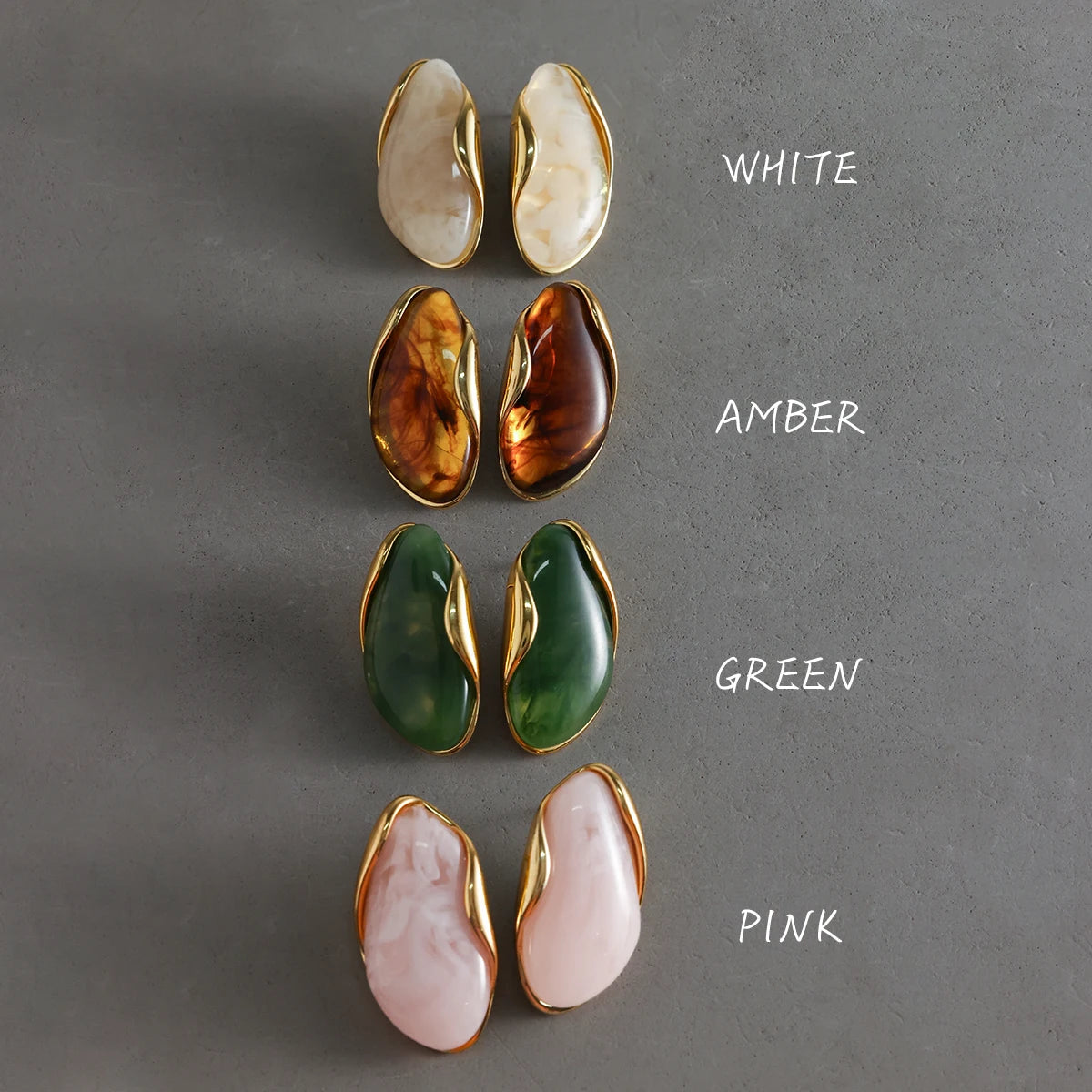 Kika Retro 18K Gold Color Plated Stainless Steel Irregular Resin Ear Studs