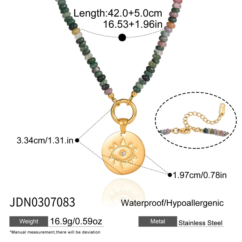 KIKA Geometric Pendant Natural Stone Beaded Necklace For Women Minimalist 18K Gold PVD Plated Stainless Steel 316L Necklace Gift