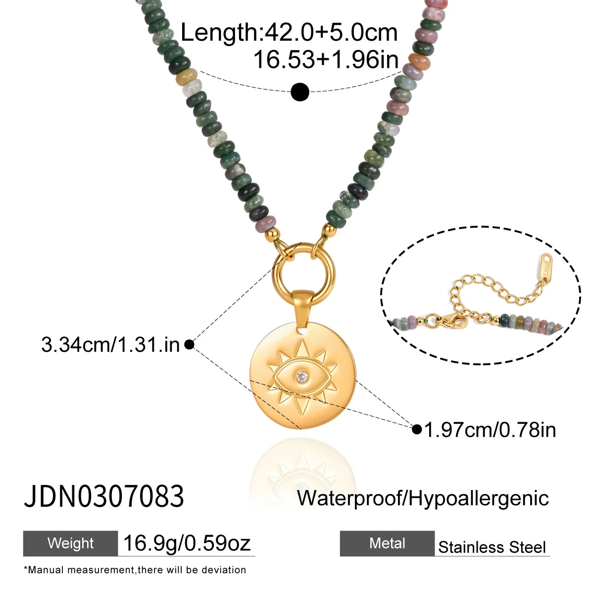KIKA Geometric Pendant Natural Stone Beaded Necklace For Women Minimalist 18K Gold PVD Plated Stainless Steel 316L Necklace Gift
