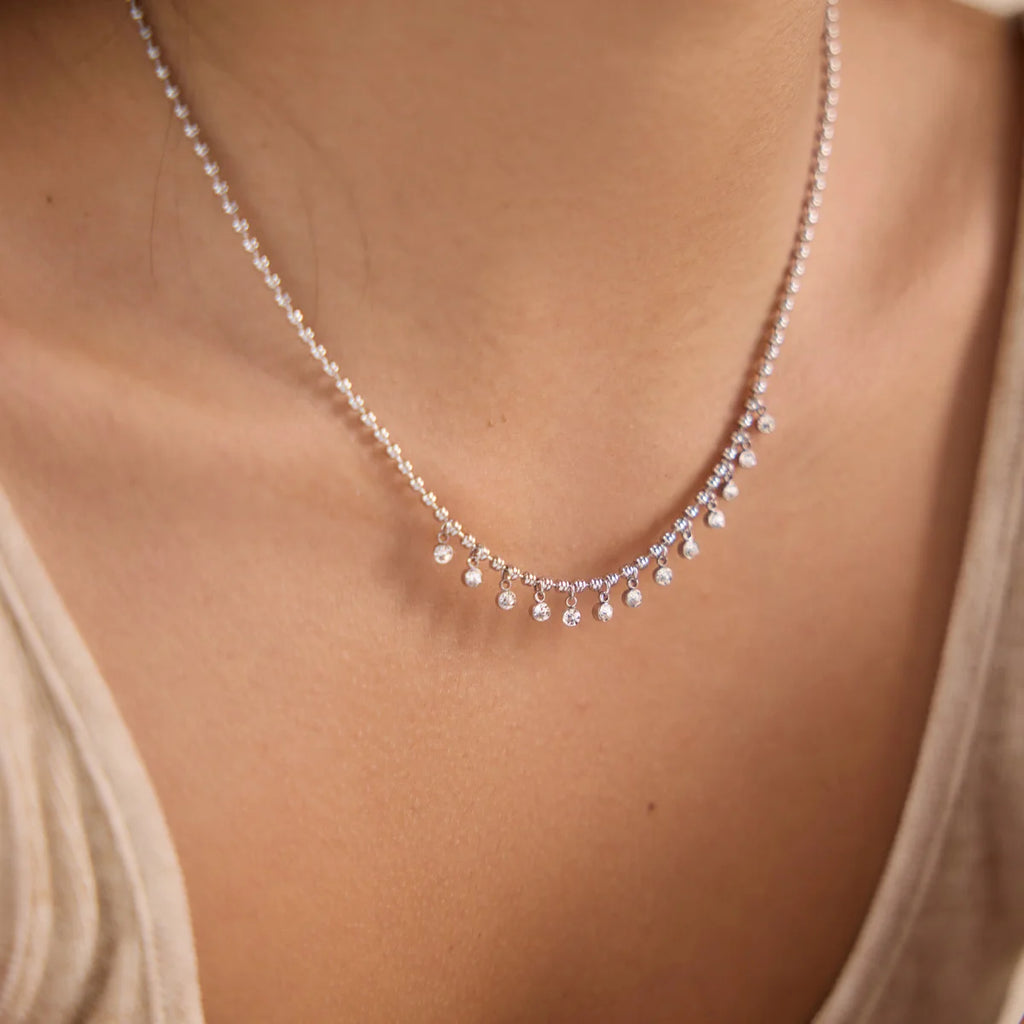 Kika Delicate Steel Color Paperclip Chain With White Zircons Necklaces