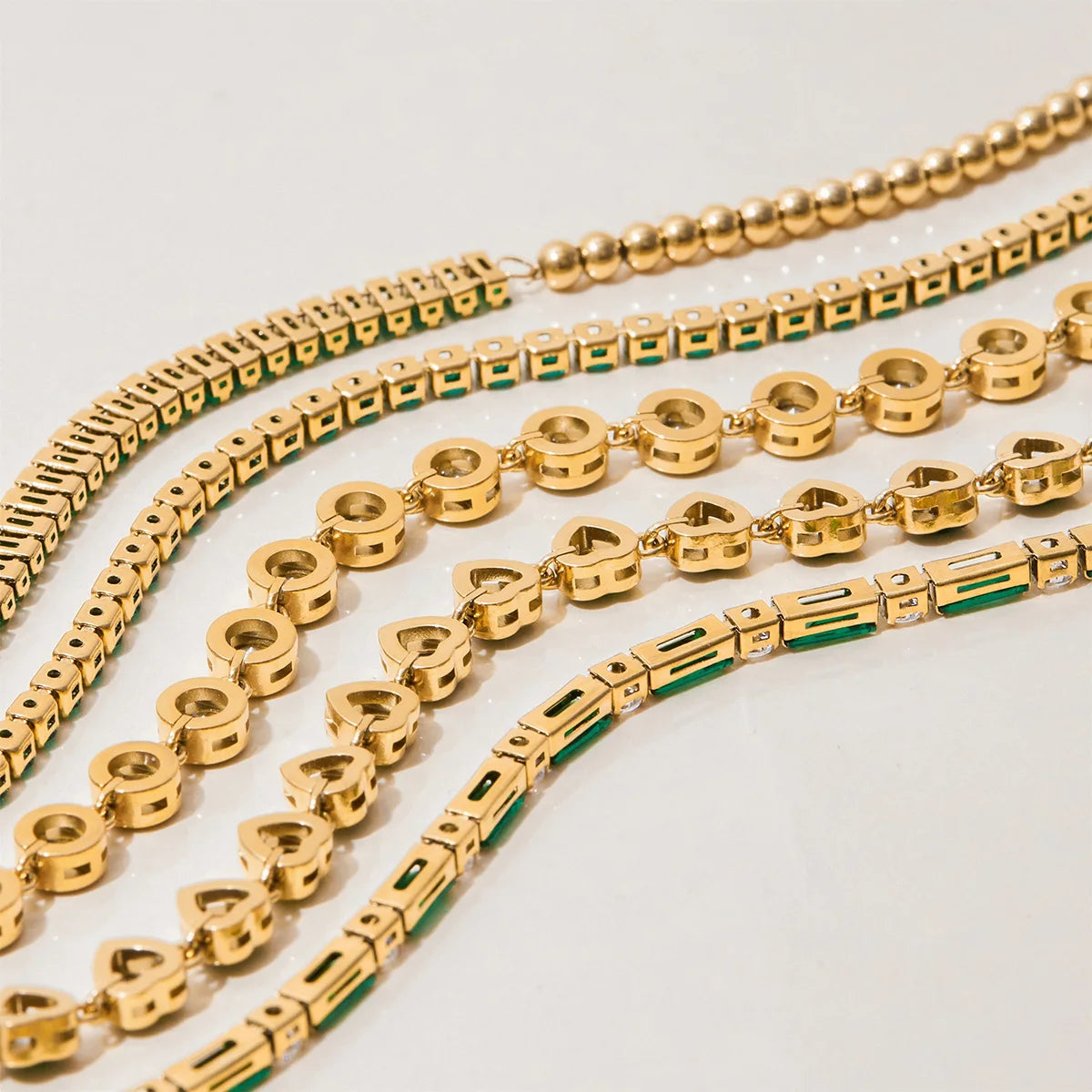 Kika Fashion Trend 18K Gold Color Plated Stainless Steel Rectangular Green Zirconia Chain Bracelet
