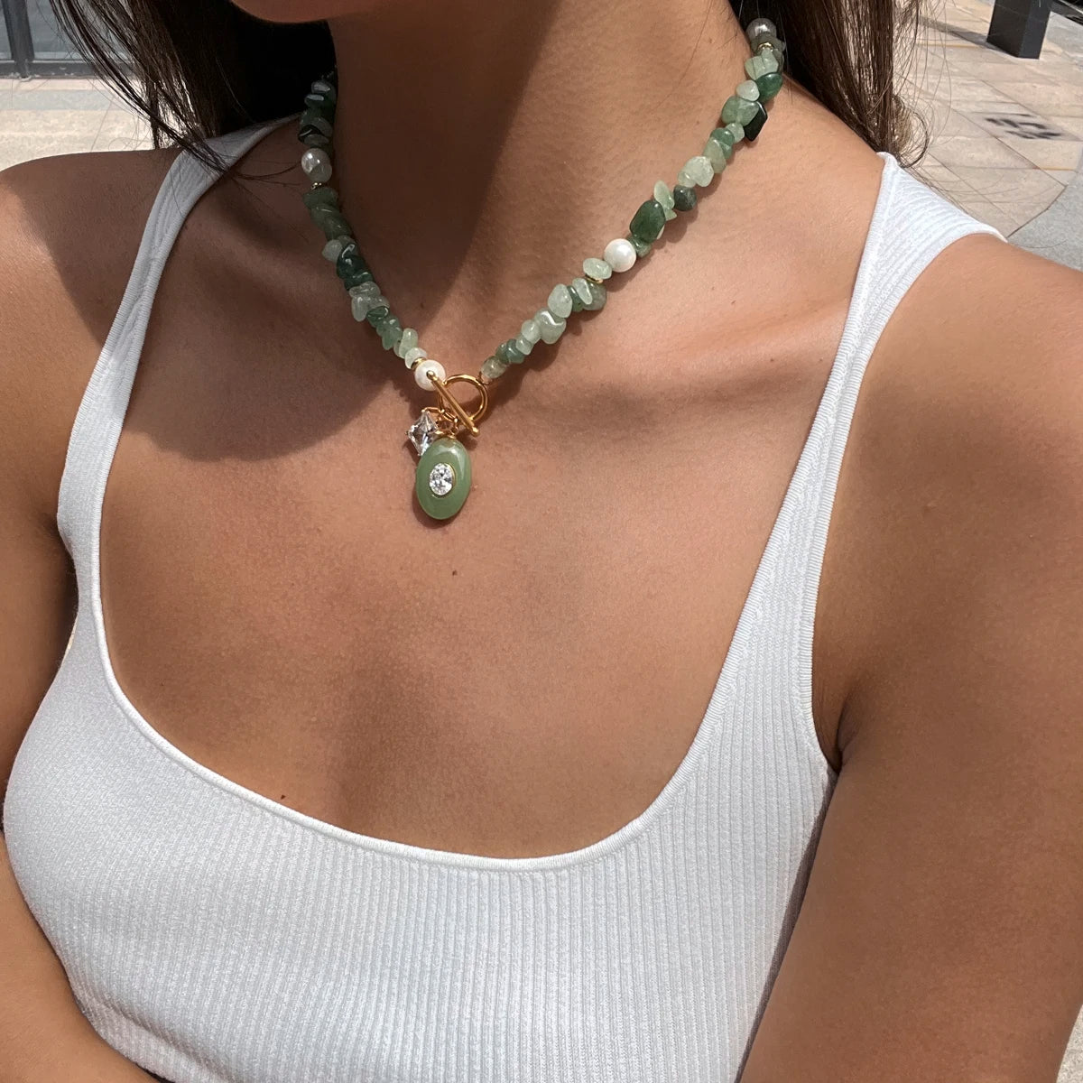Kika Geometric Resin Zircon Pendant Necklace For Women Elegant Natural Stainless Steel
