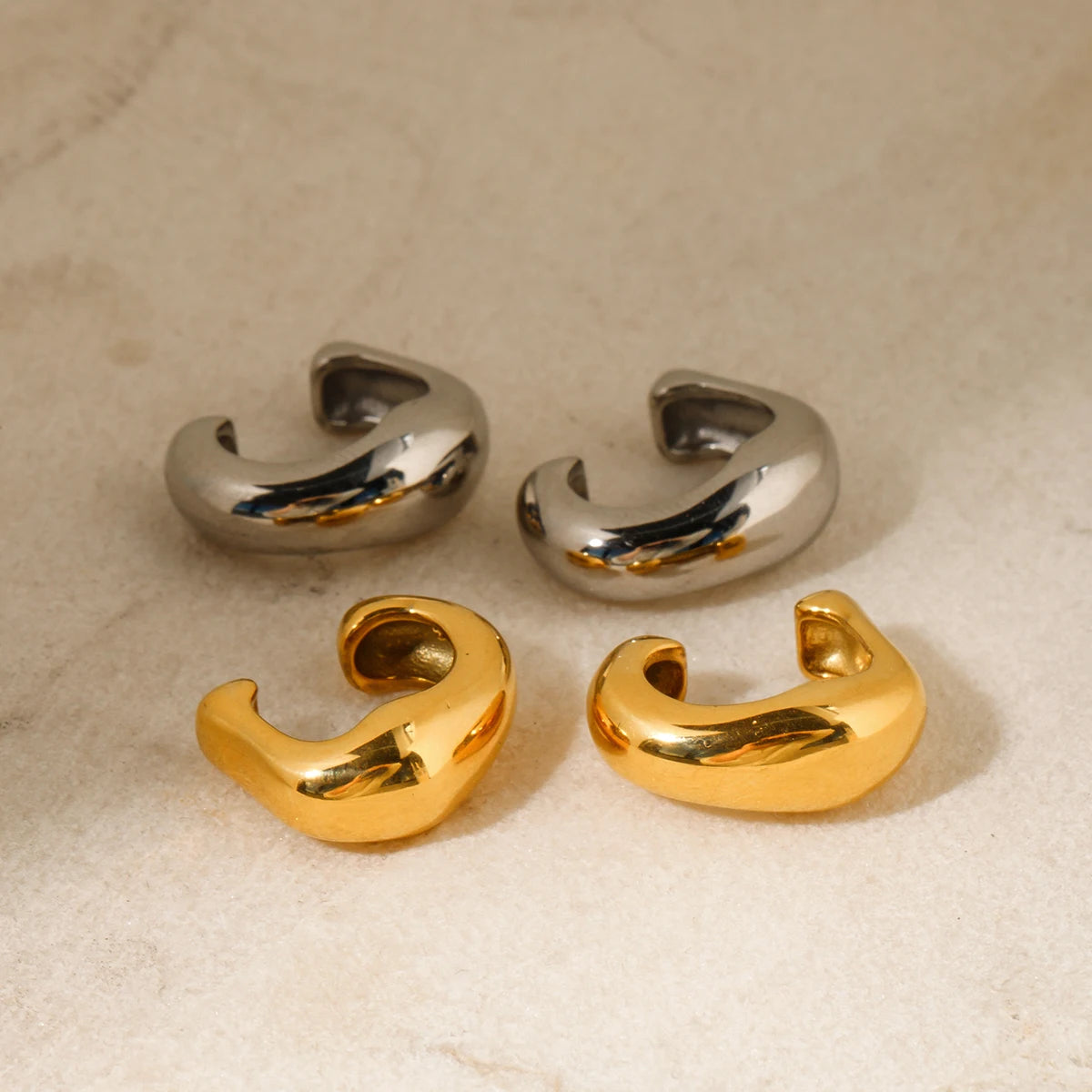 KIKA Stainless Steel 316L Punk Hip Hop Ear Clip Round Geometric Hoop Earrings Retro Gold Party Personalized