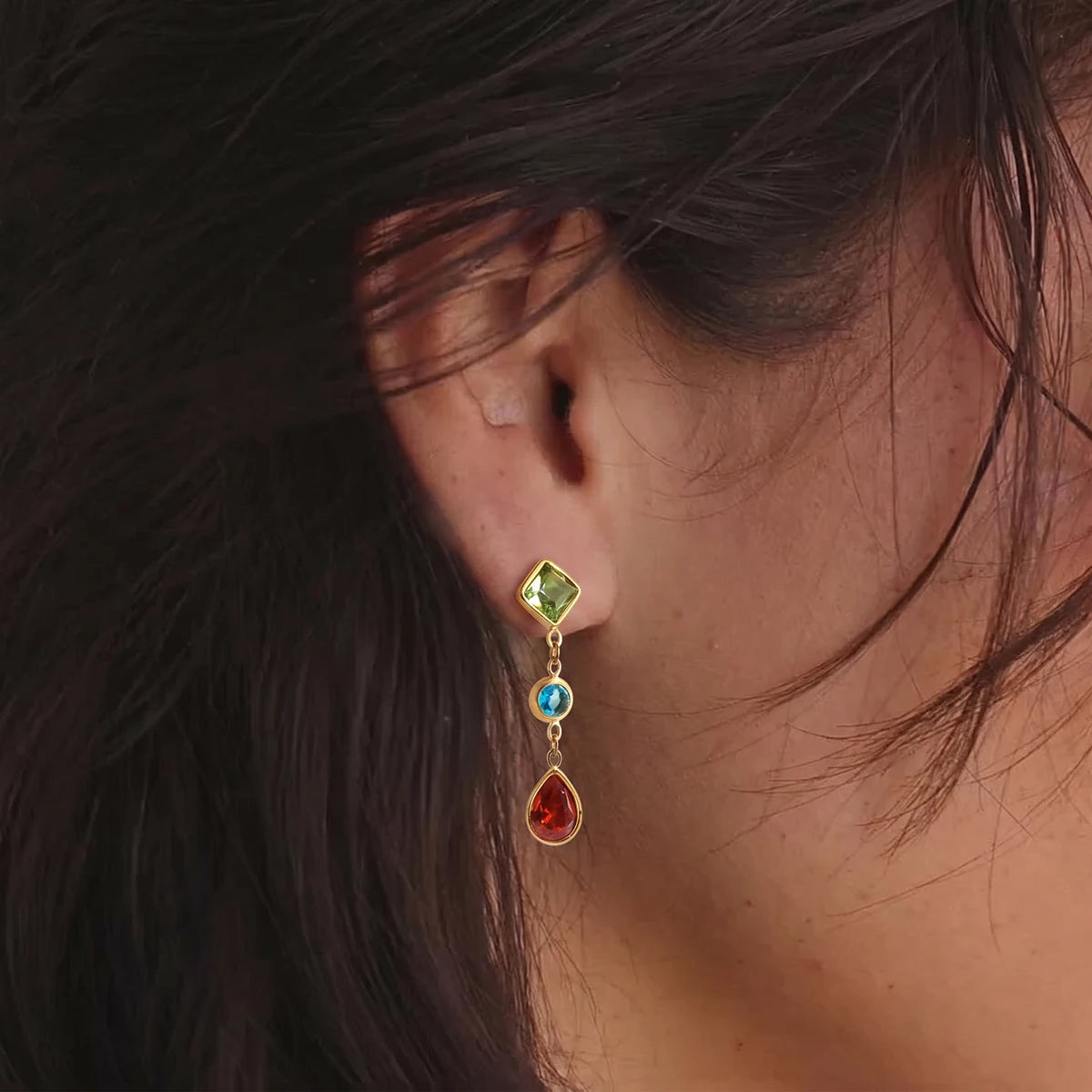Kika Elegant Multicolor Geometric Zircon Drop Earrings