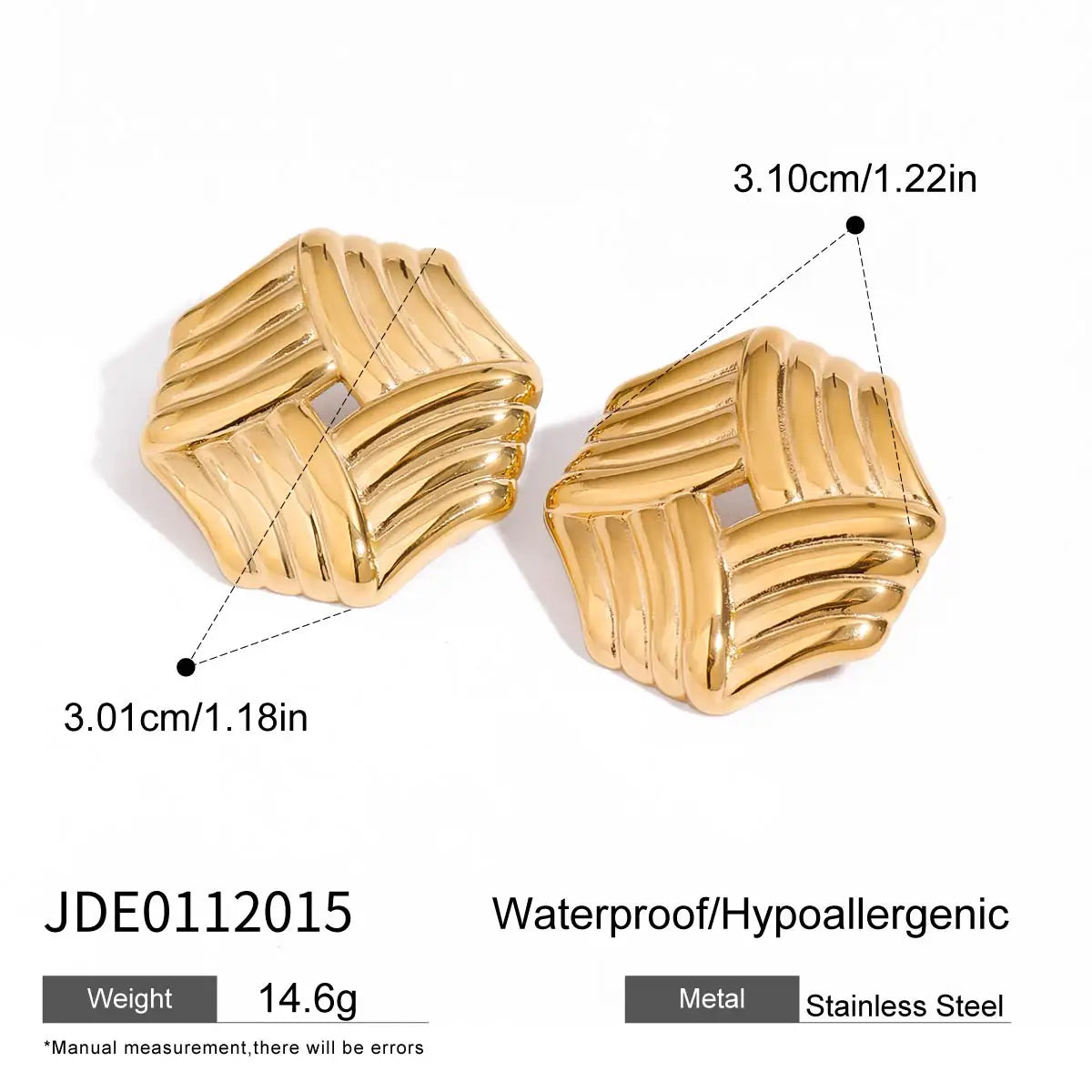 Kika Minimalist 18k Gold Color Stainless Steel Ribbed Geometric Ear Studs