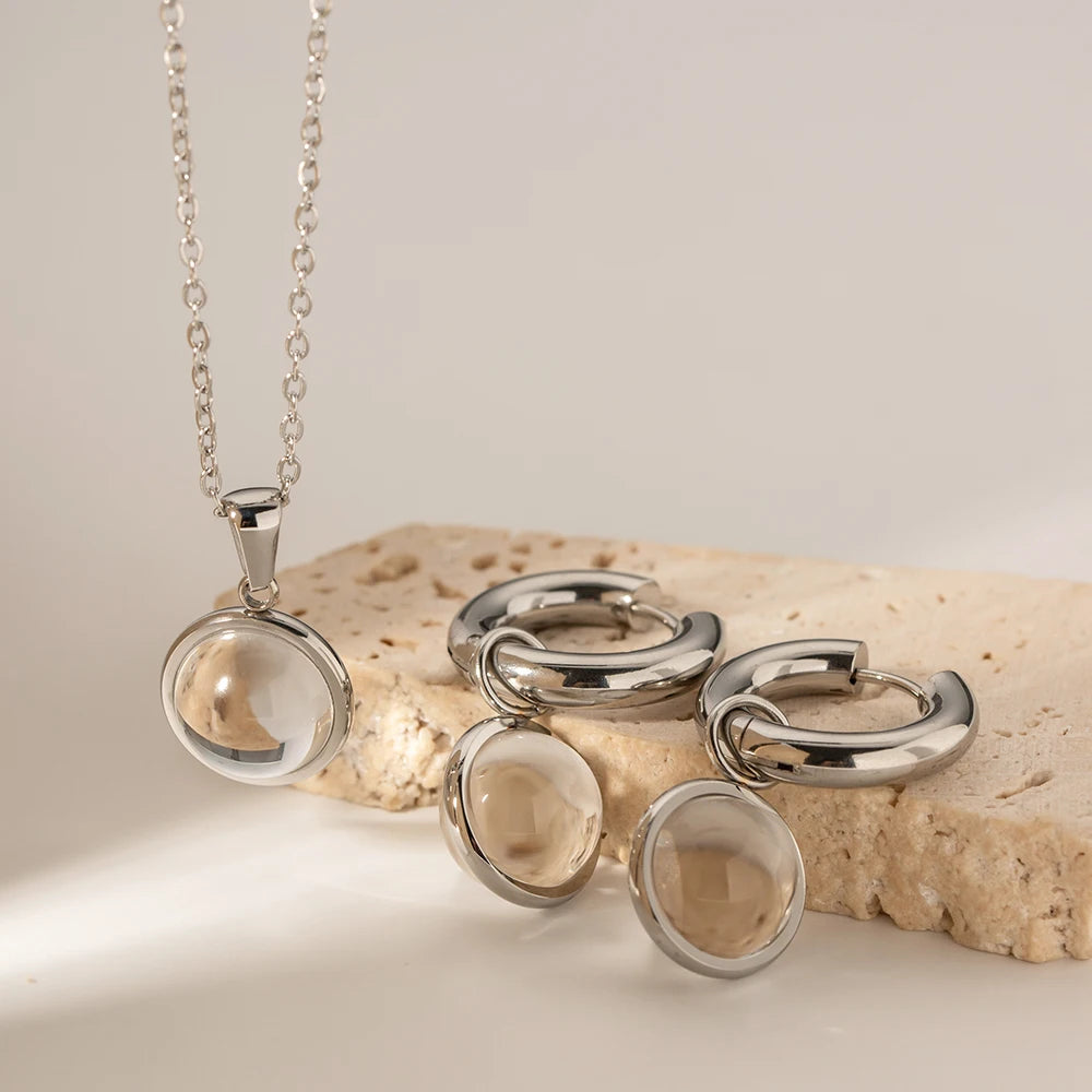 Kika Waterproof Silver Plated Stainless Steel Transparent Stone Necklace