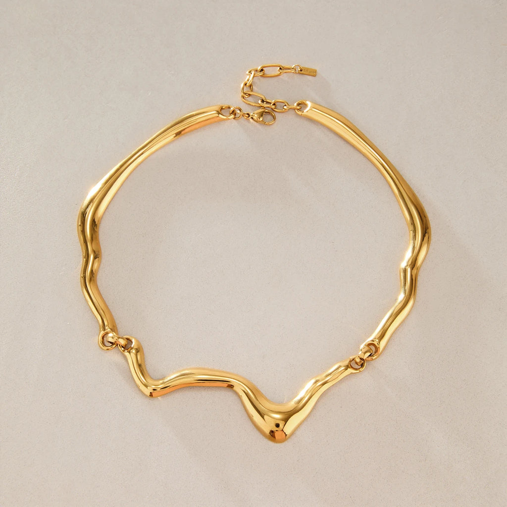 KIKA Chunky Wave Shape Choker Necklace For Women Minimalist 18K Gold PVD Plated Stainless Steel Necklace Fashion Jewelry Gift