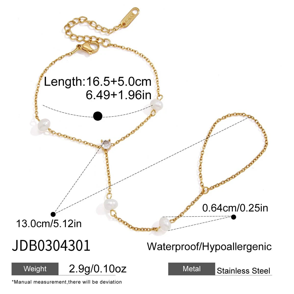 Kika Elegant Freshwater Pearl Round Zircon Finger Bracelet