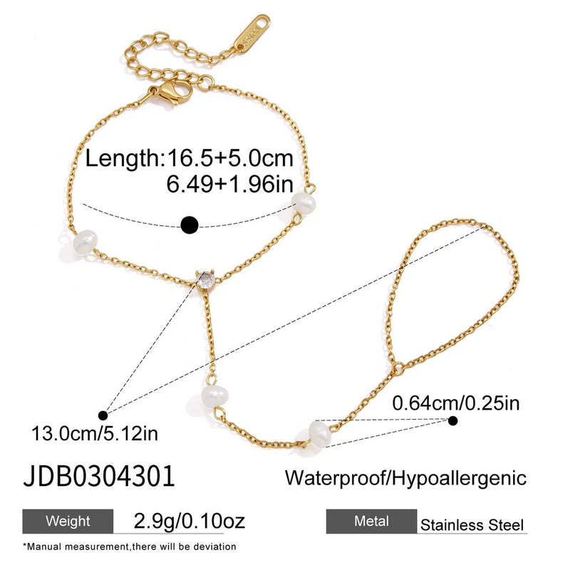 Kika Elegant Freshwater Pearl Round Zircon Finger Bracelet