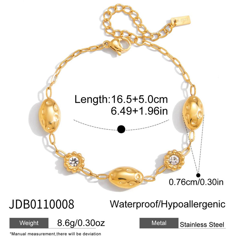 KIKA Classic 18K Plated White Rhinestone Flower Geometric Bracelet Waterproof Stainless Steel 316L