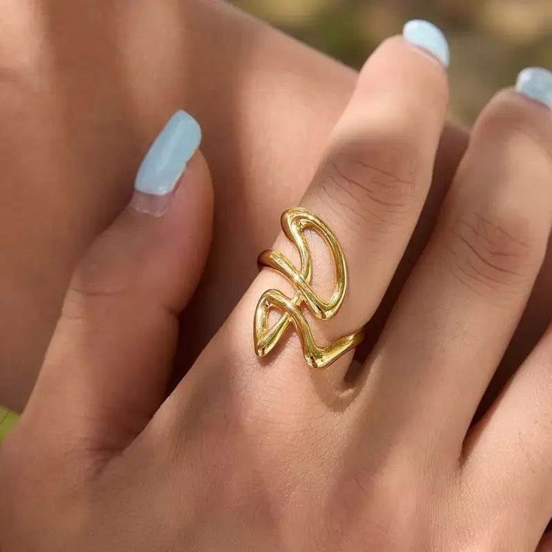 KIKA Women's Twisted Knot Open Adjustable Ring PVD Plated Stainless Steel 316L Hypoallergenic