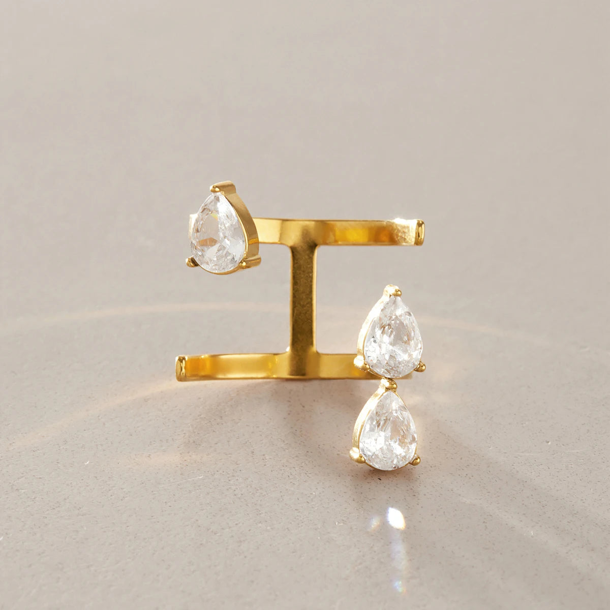 Kika Classic Water Drop Zircon Open Rings Minimalist 18K Gold PVD Plated Stainless Steel 316L