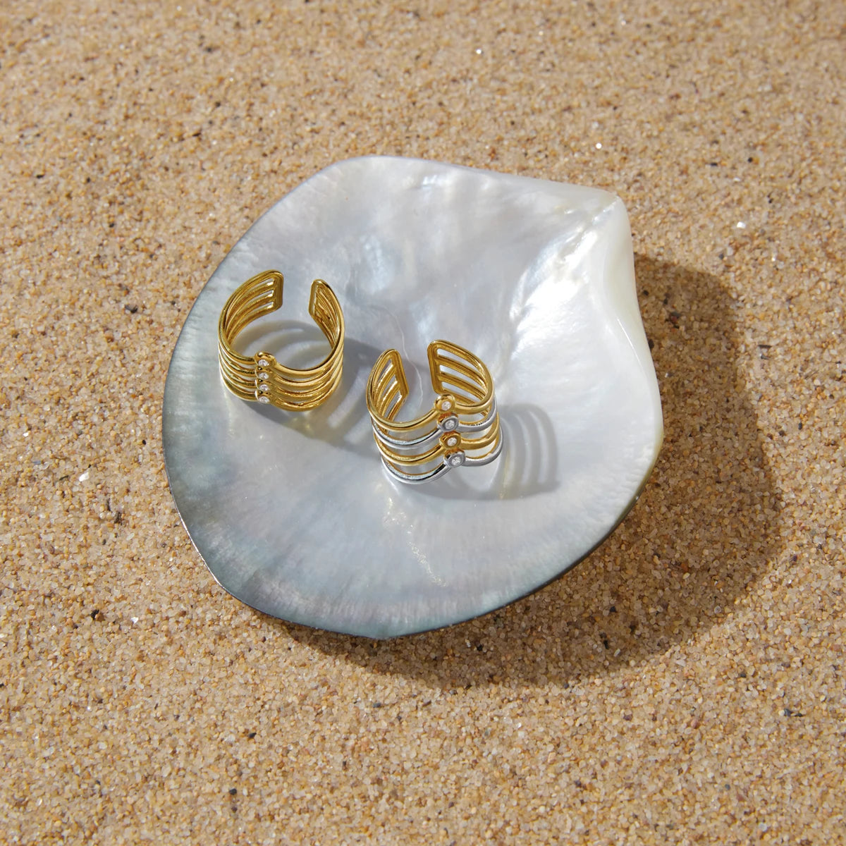 KIKA Multilayer Wave Shape Hollow Open PVD Plated Stainless Steel 316L