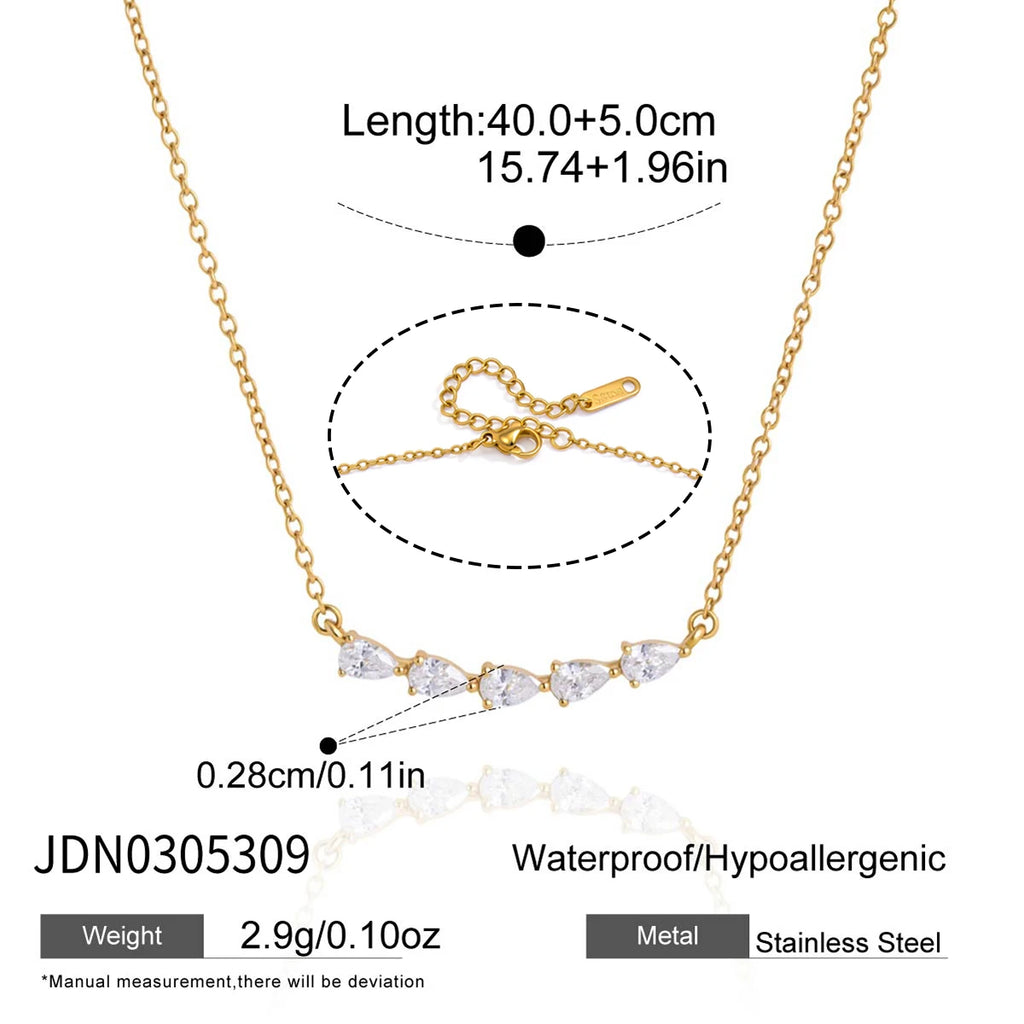 KIKA Water Drop Zircon Smile Shape Pendant Necklace  18K Gold Plated Stainless Steel 316L