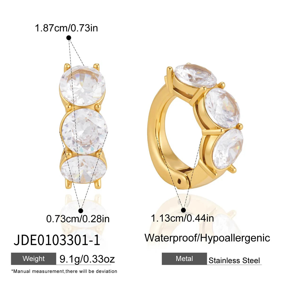 KIKA Horse Eye Shape Zircon Iced Out Wave Shape Clip Earrings PVD Plated Stainless Steel 316L