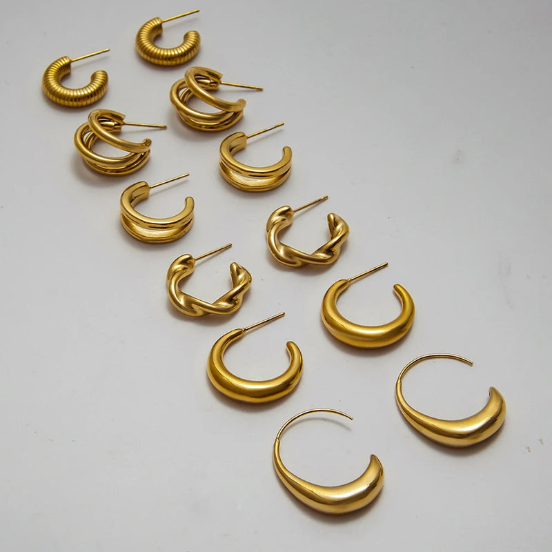 KIKA Minimalist Classic 18K Gold Color PVD  Plated Stainless Steel 316L C-Shaped Earrings Hypoallergenic Waterproof