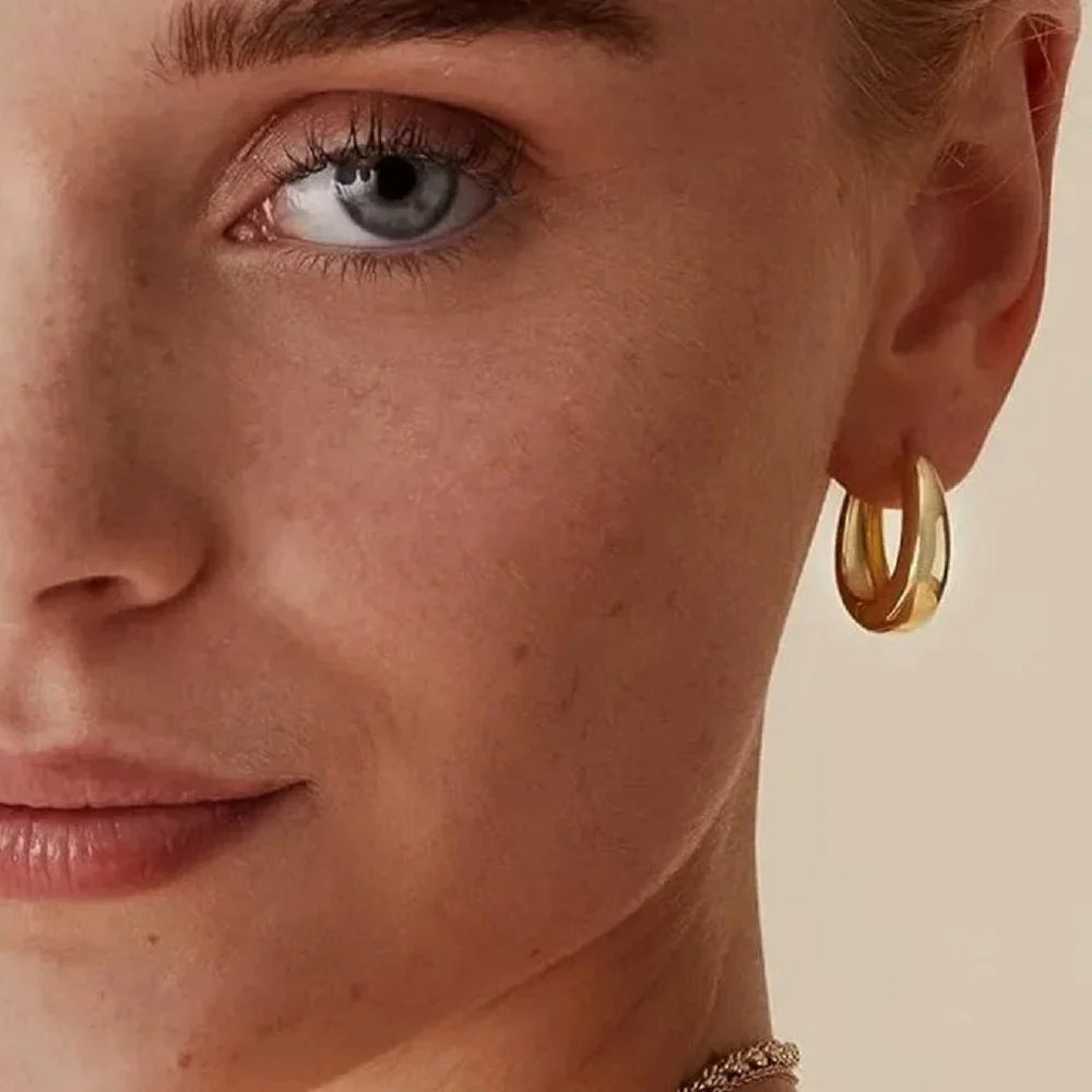 KIKA Simple Classic 18K Gold Color PVD Plated Stainless Steel 316L Chubby Earrings 12mm 14mm 18mm