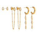 3 Pairs Geometric Water Droplet Rhinestone Earrings