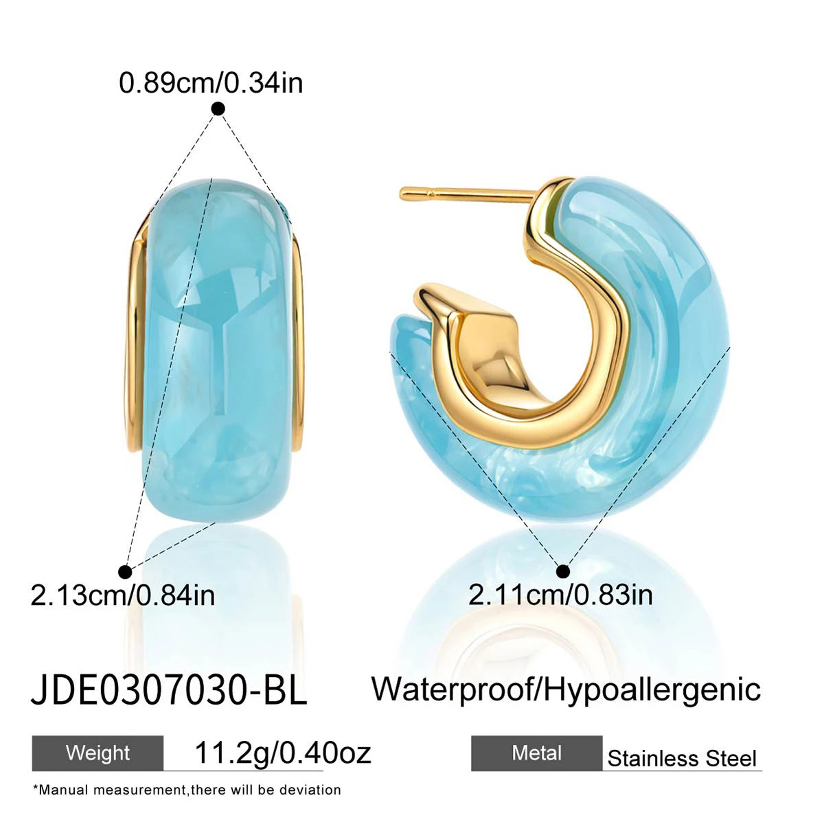 Kika Summer Blue Pink Colorful Resin Irregular C-ring Earrings