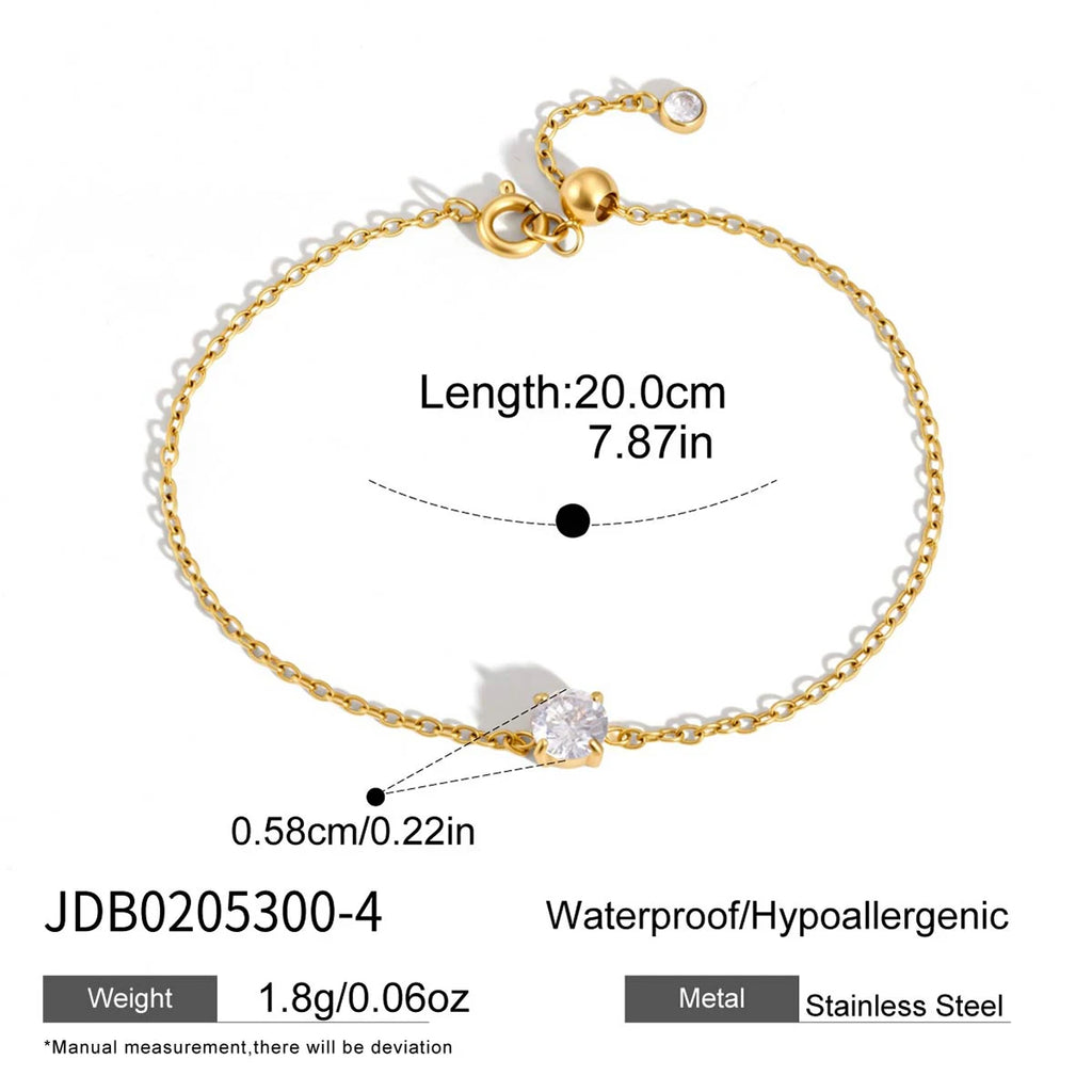 Kika Delicate Geometric Zircon Charm Bracelet For Women Minimalist 18K Gold PVD Plated Stainless Steel 316L