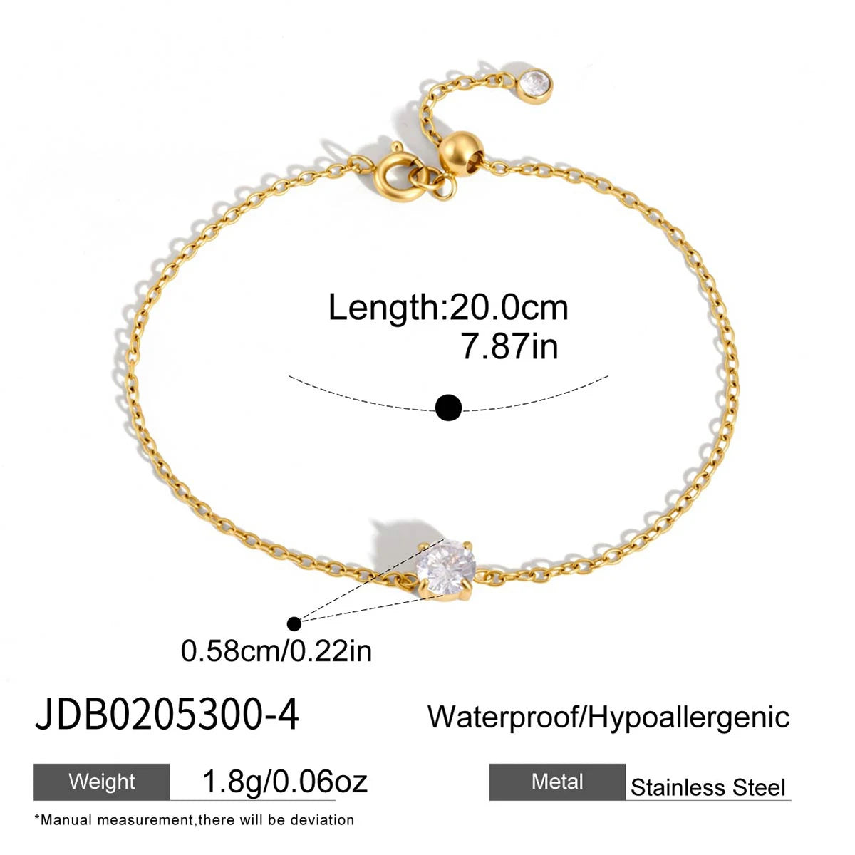 Kika Delicate Geometric Zircon Charm Bracelet For Women Minimalist 18K Gold PVD Plated Stainless Steel 316L