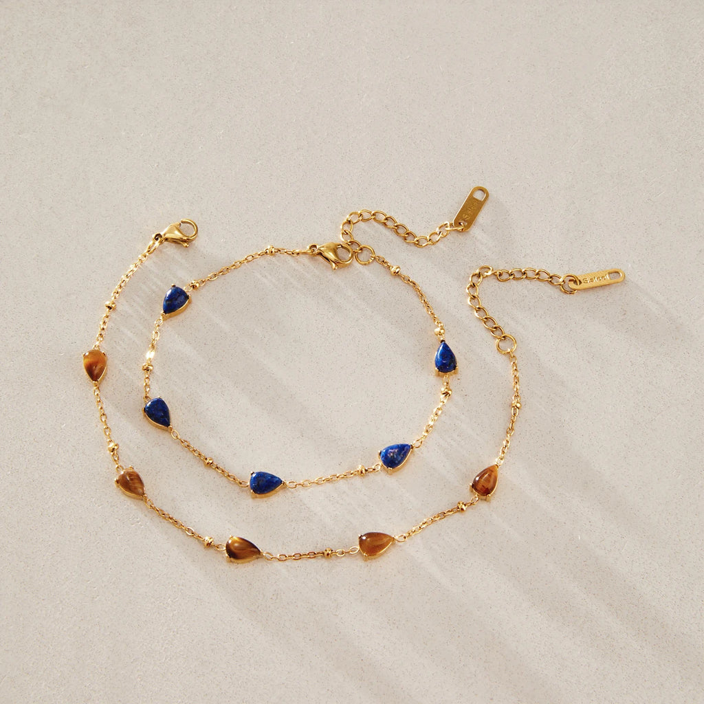 KIKA Vintage Water Drop Shape Natural Stone Bracelet For Women 18K Gold Plated Stainless Steel Bracelet Fashion Jewelry Gift