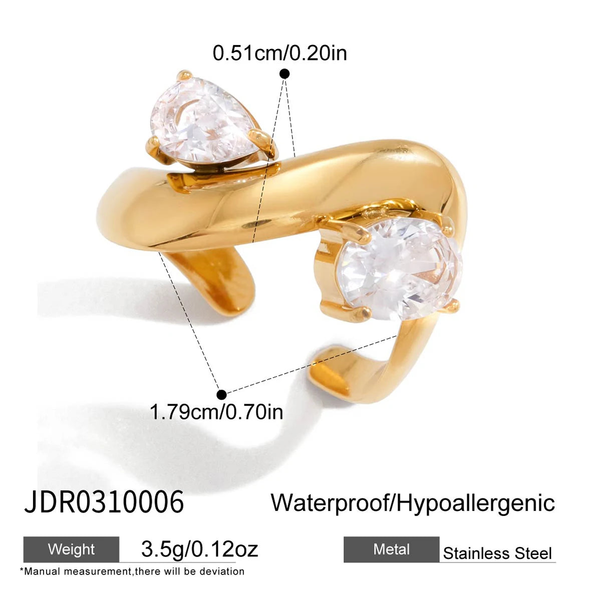Kika water Droplet Shaped Irregular Zircon Open Ring