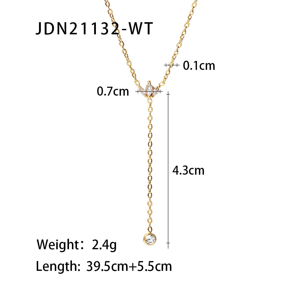 KIKA Delicate Zircon Pendant Y Shape Chain Necklace 18K Gold Plated Stainless Steel Necklace 316L