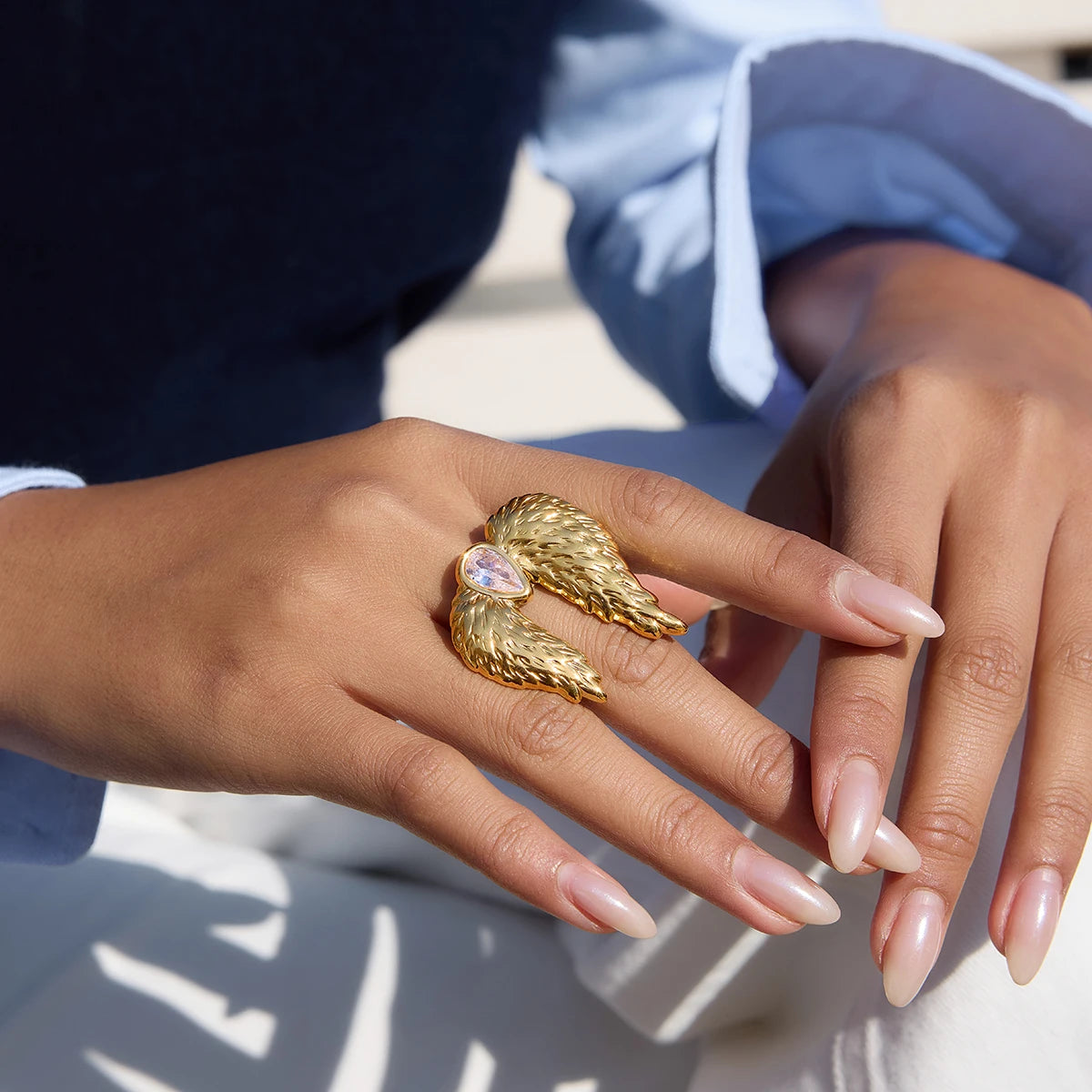 Classic White Zircon Wings Opening Ring