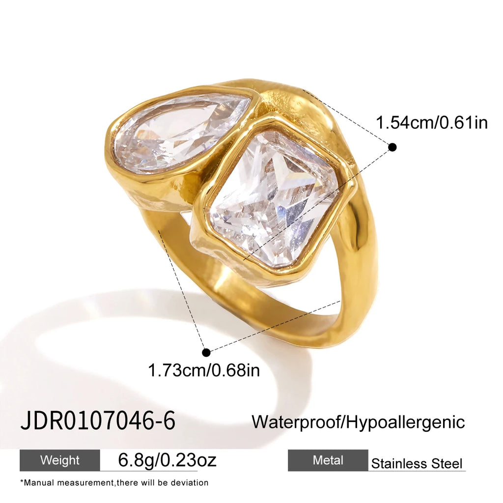 KIKA Water Drop Geometric Zircon Rings For Women Minimalist 18K Gold PVD Plated Stainless Steel 316L