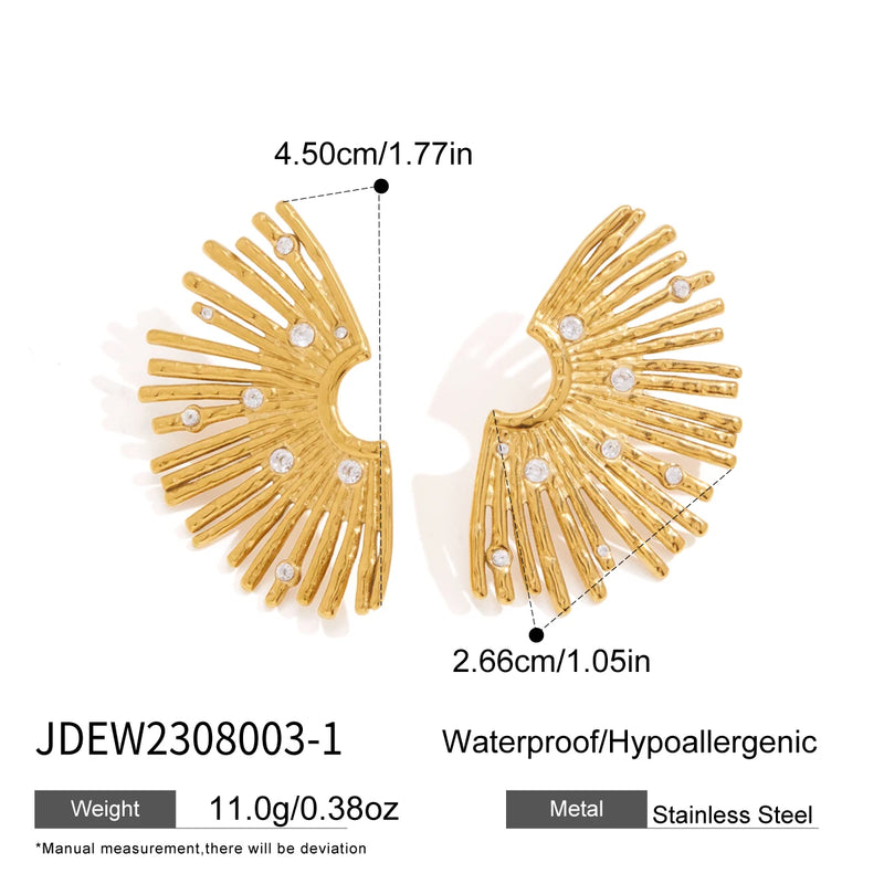 KIKA Hollow Fan Shape Big Stud Earrings For Women Minimalist 18K Gold PVD Plated Stainless Steel 316L Earrings Fashion Jewelry Gift