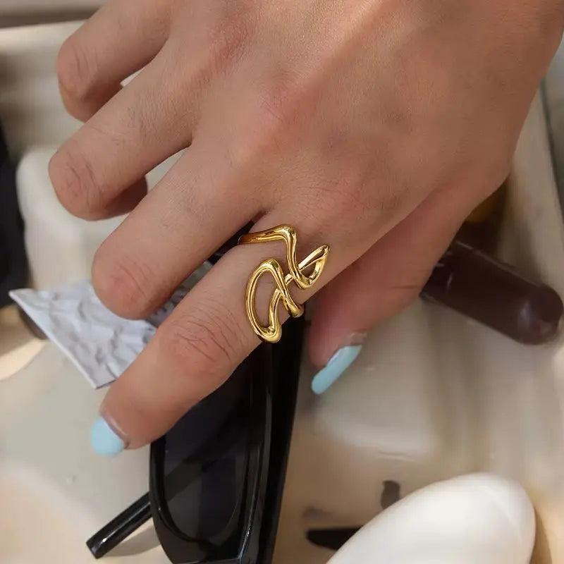 KIKA Women's Twisted Knot Open Adjustable Ring PVD Plated Stainless Steel 316L Hypoallergenic