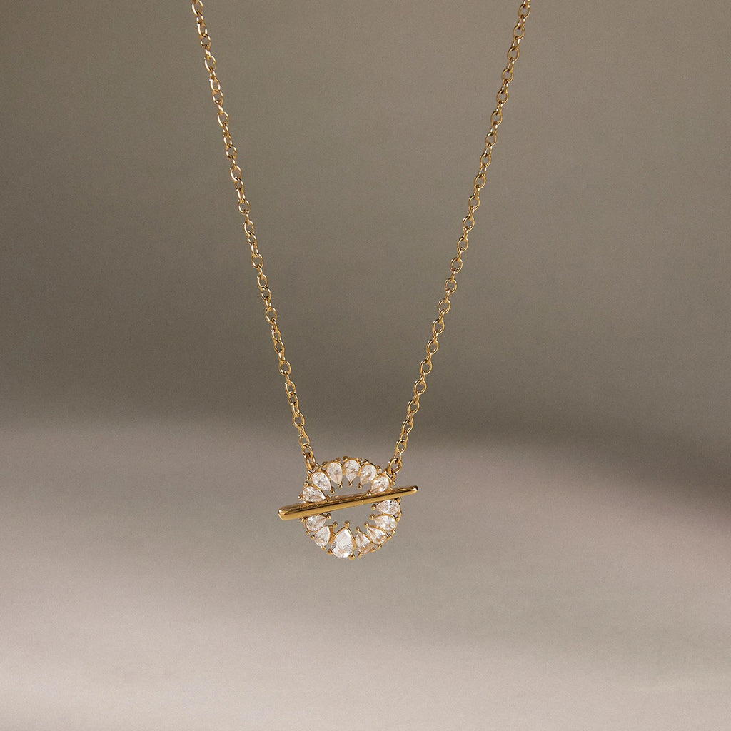 KIKA Water Drop Zircon Pendant Necklace 18K Gold PVD Plated Stainless Steel 316L