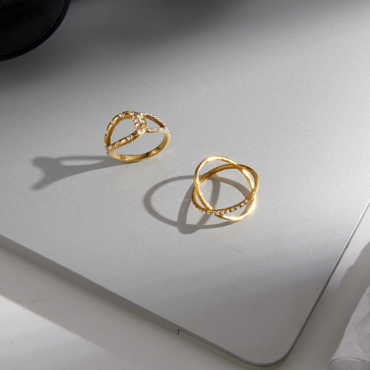 KIKA Delicate Crystal Crossed Rings18K Gold PVD Plated Stainless Steel 316L