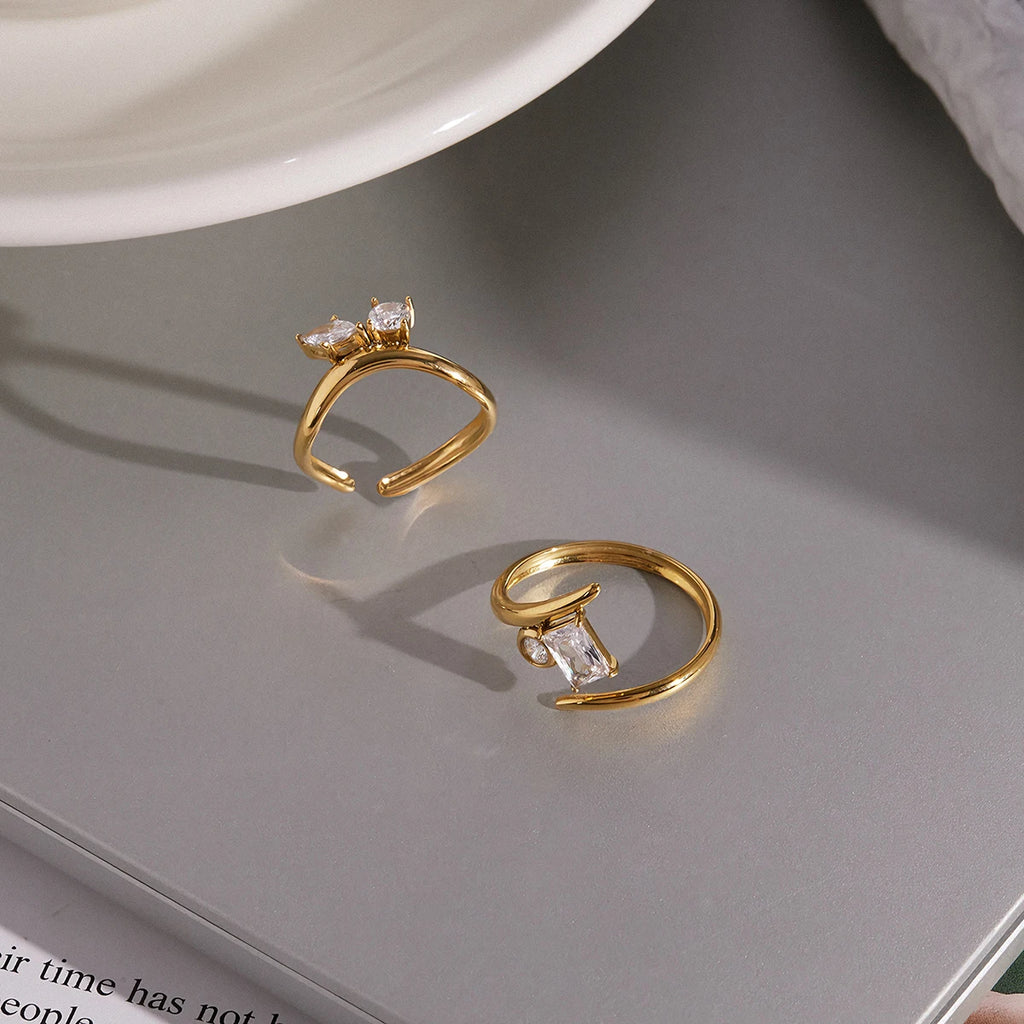 KIKA Classic Geometric Zircon Open Rings  18K Gold PVD Plated Stainless Steel 316L