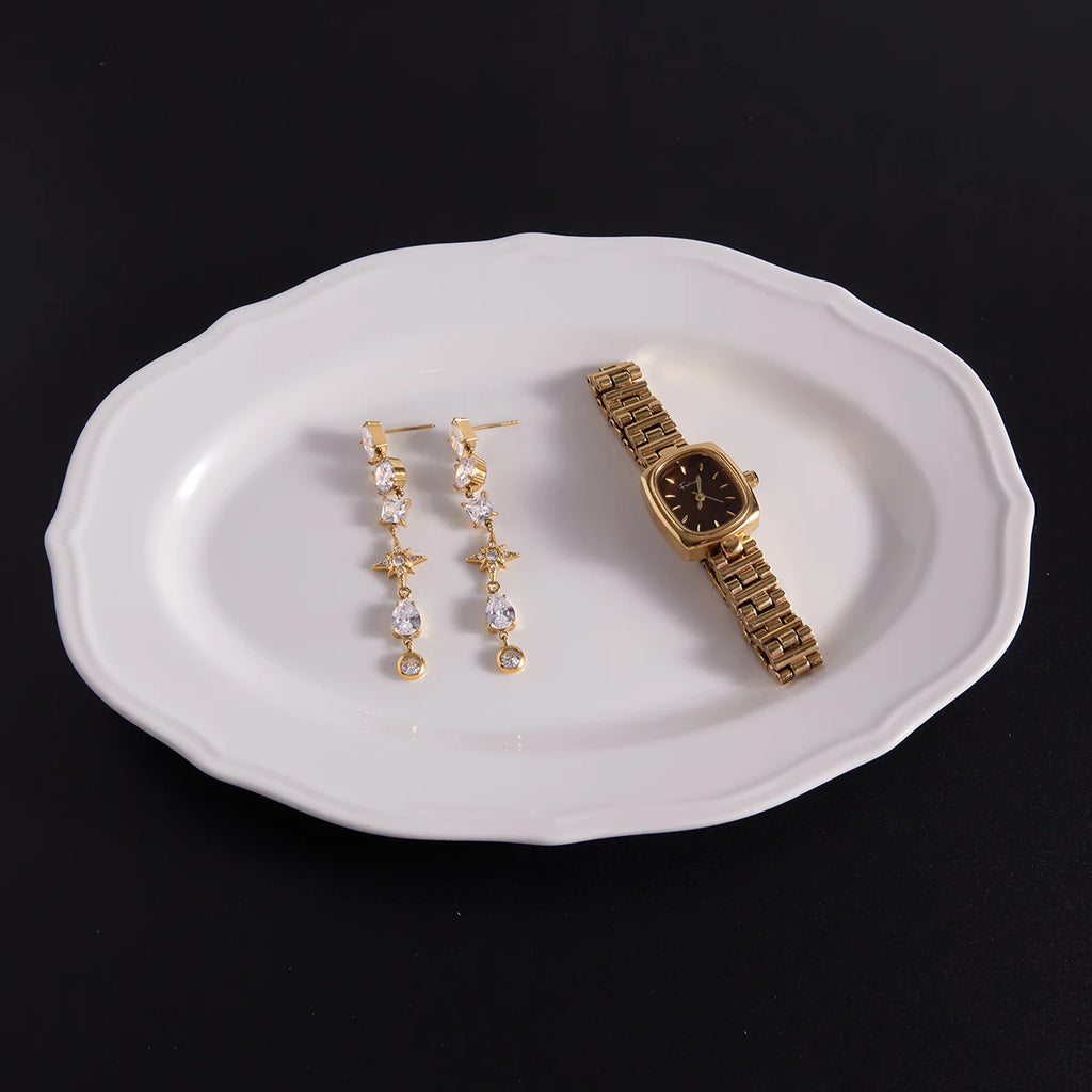 Kika Classic Geometric Zircon Earrings With Star Tassels