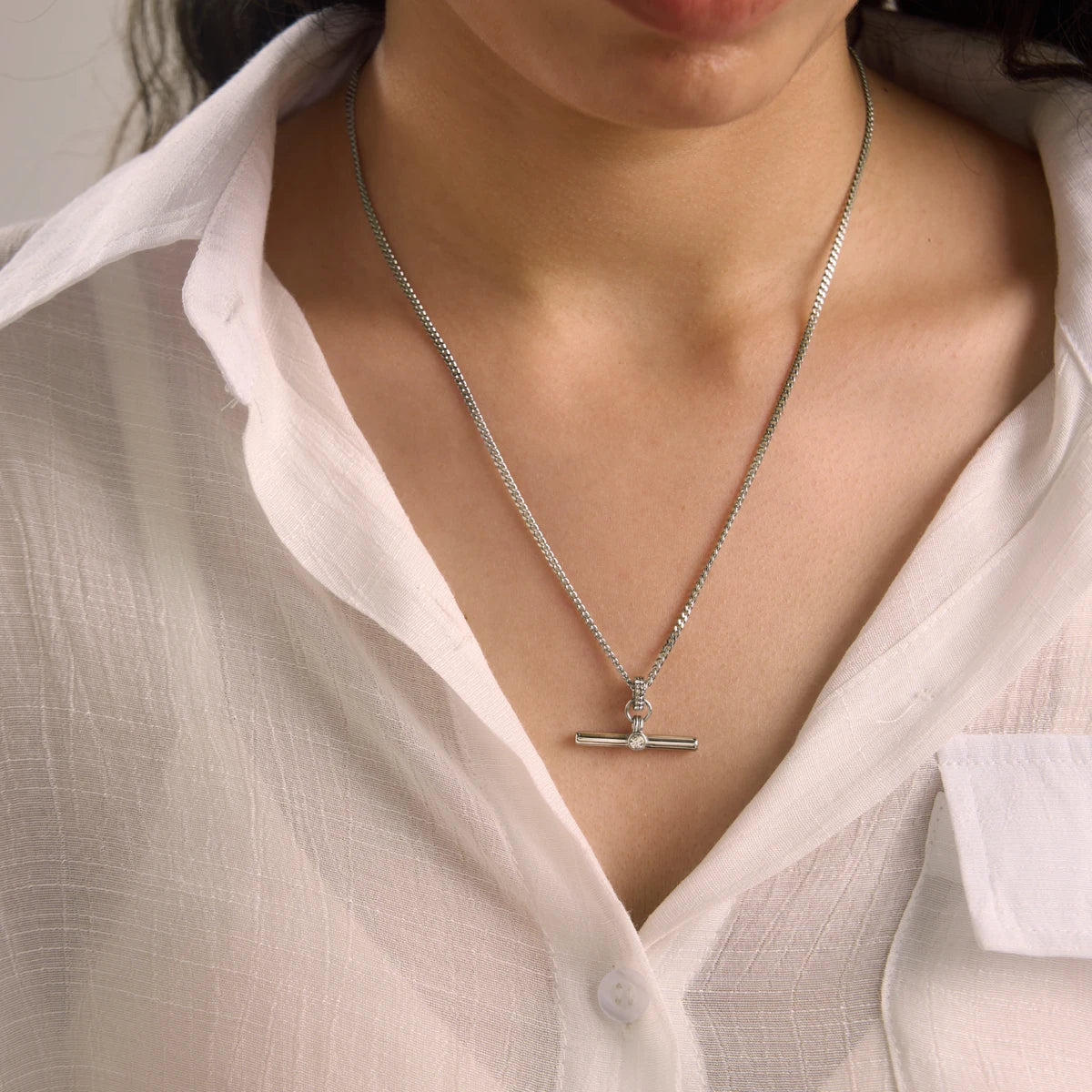 KIKA Classic Crystal T Bar Pendant Necklace 18K Gold PVD Plated Stainless Steel 316L