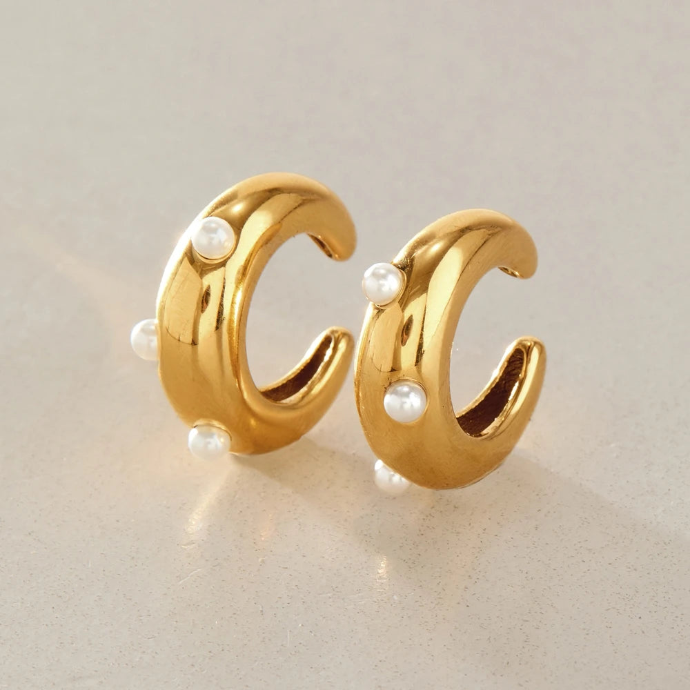 KIKA Elegant Imitation Pearl Non-piercing Ear Clips For Women 18K Gold PVD Plated Stainless Steel Earrings Fashion Jewelry