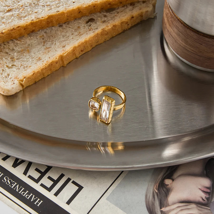 KIKA Minimalist Classic 18K Gold Color PVD Plated Stainless Steel 316L Square Round Zircon Rings Trendy Waterproof