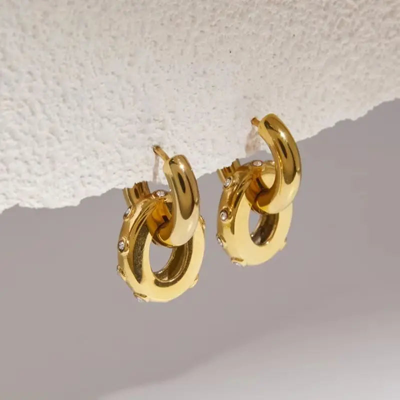 Kika Chunky Crystal Circle Drop Earrings 18K Gold PVD Plated Stainless Steel