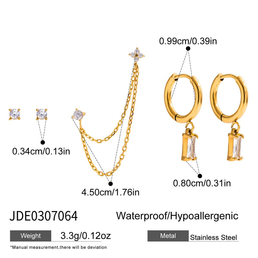 White Zircon Clover Square Pendant Earrings