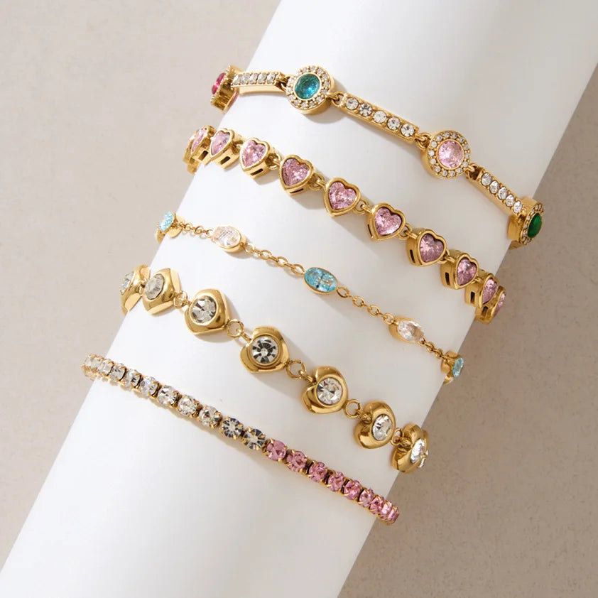 KIKA Multicolor Zircon Tennis Chain Bracelet For Women Waterproof 18K Gold PVD Plated Stainless Steel Bracelet Fashion Jewelry