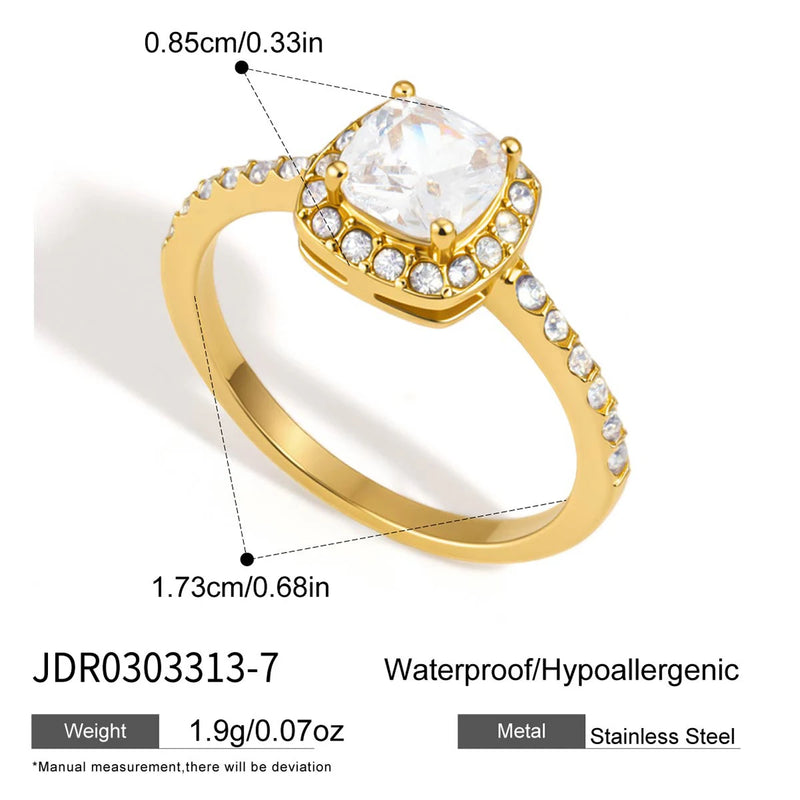 KIKA Square Zircon Ring PVD Plated Stainless Steel 316L