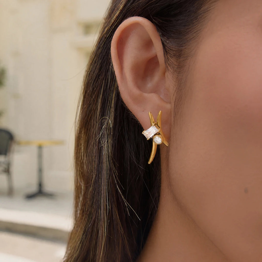 KIKA Delicate Zircon Geometric Stud Earrings  18K Gold PVD Plated Stainless Steel 316L